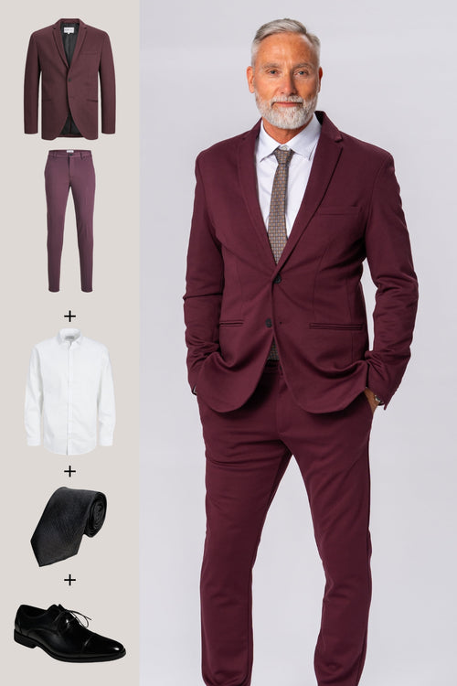 The Original Performance Suit (Burgundy) + Shirt, Tie & Derby Shoes - Package Deal