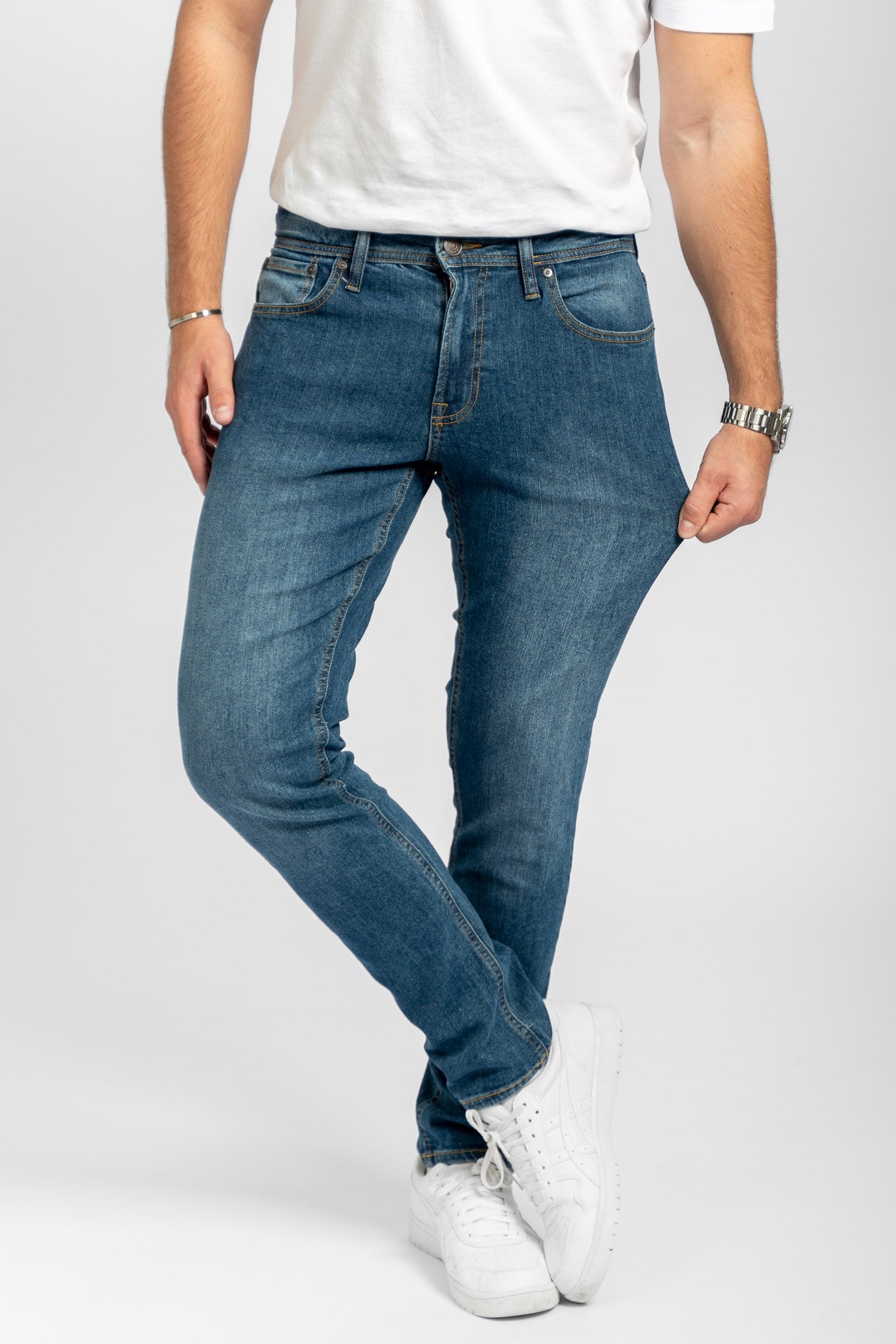 Performance Jeans (Slim) - Medium Blue Denim - TeeShoppen - Blue 2