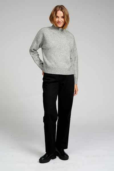 Oversized Knitted Polo-Neck Jumper - Light Grey Melange - TeeShoppen - Grey 4