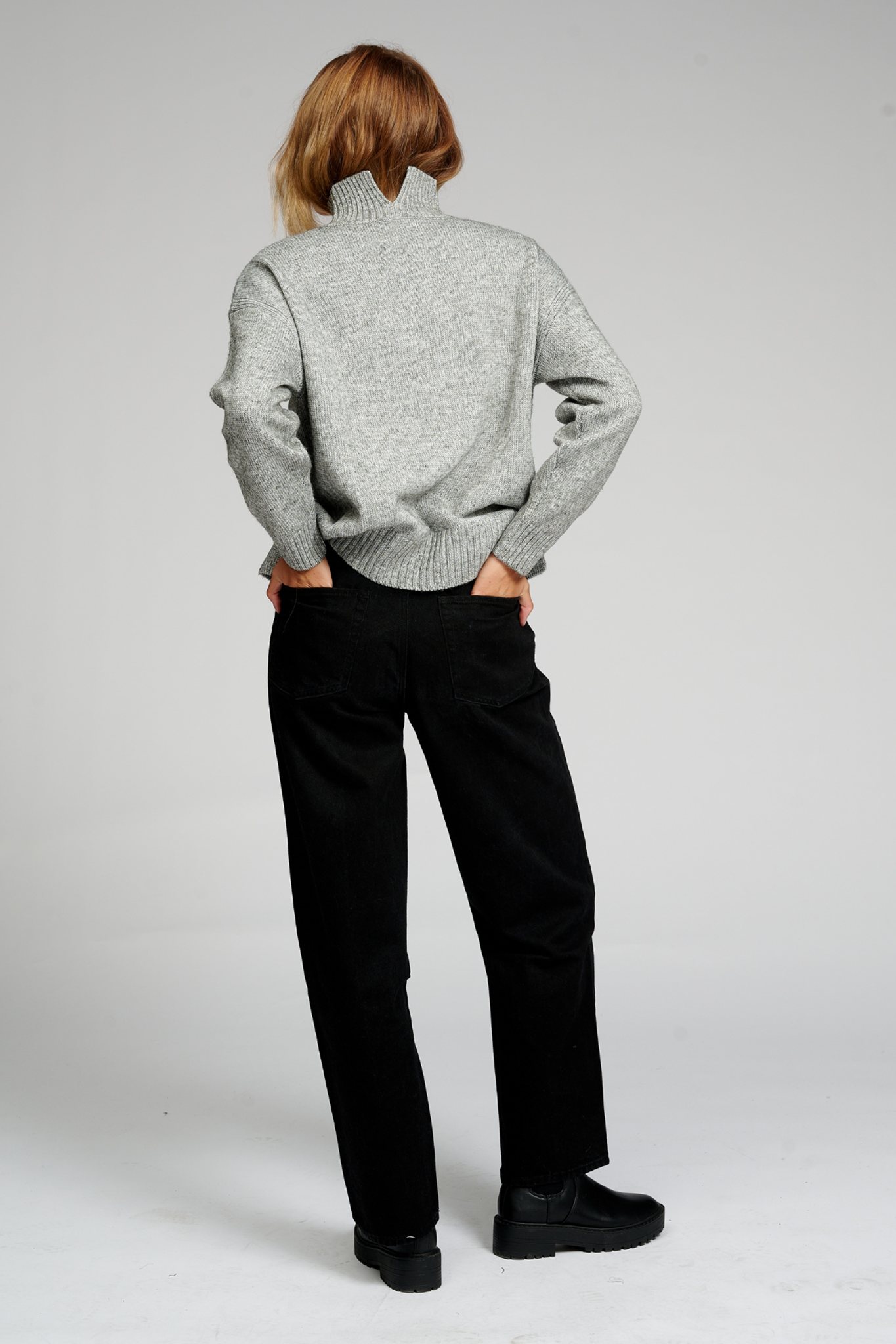 Oversized Knitted Polo-Neck Jumper - Light Grey Melange - TeeShoppen - Grey 3