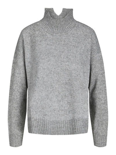 Oversized Knitted Polo-Neck Jumper - Light Grey Melange - TeeShoppen - Grey 5
