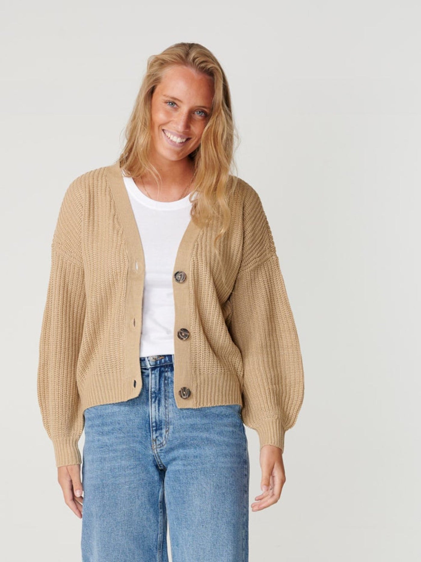 Button Cardigan - Beige - ONLY - Brown 2