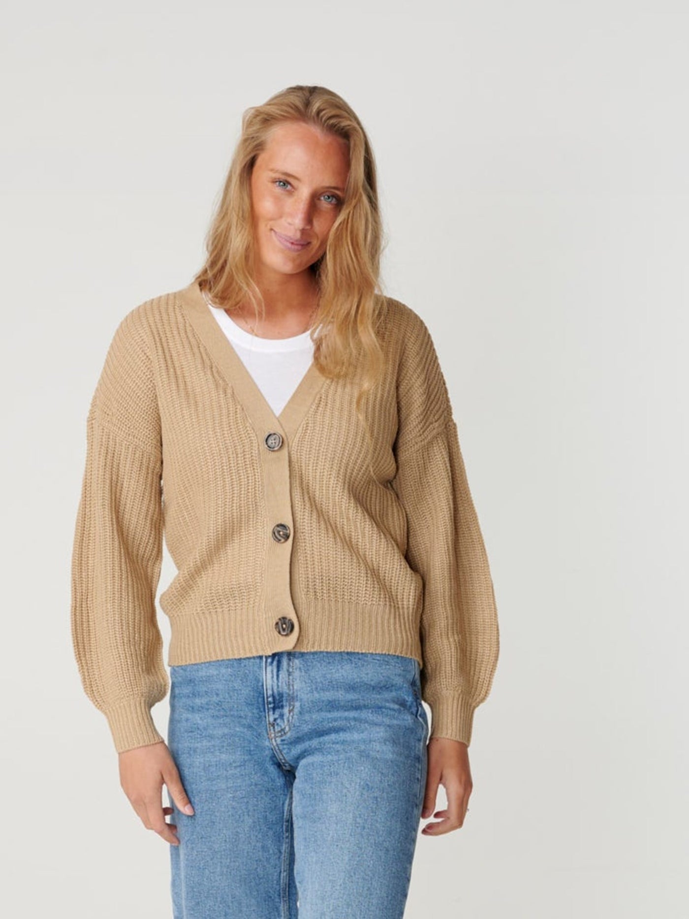 Button Cardigan - Beige - ONLY - Brown