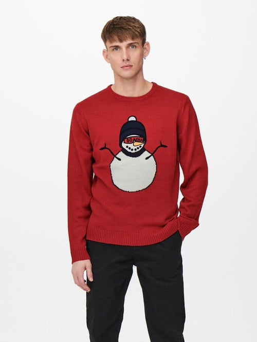 Snowman Christmas knit - Red - Only & Sons - Red