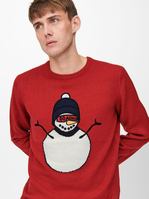 Snowman Christmas knit - Red - Only & Sons - Red