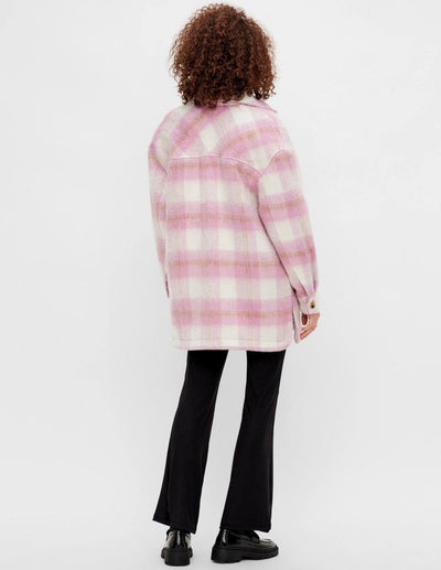 Oversized checked shacket - Pink - PIECES - Pink 4