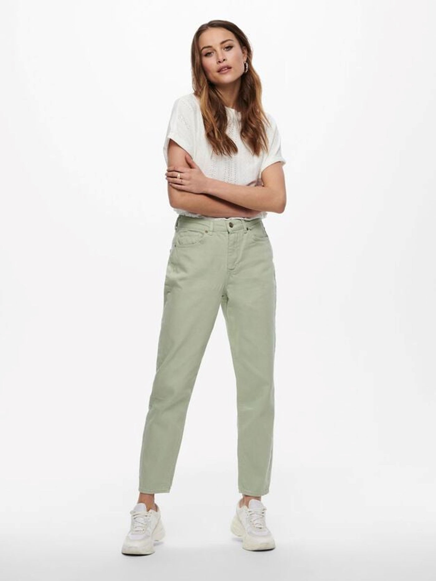 Solid Colour Mum Jeans - Desert Saga - ONLY - Green 5
