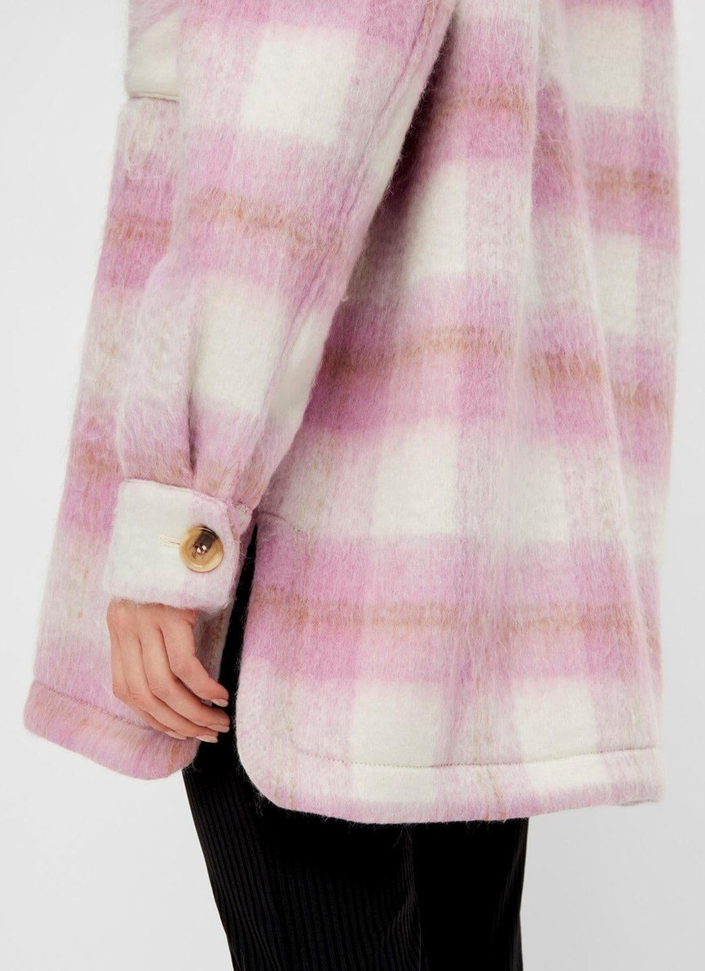 Oversized checked shacket - Pink - PIECES - Pink 3