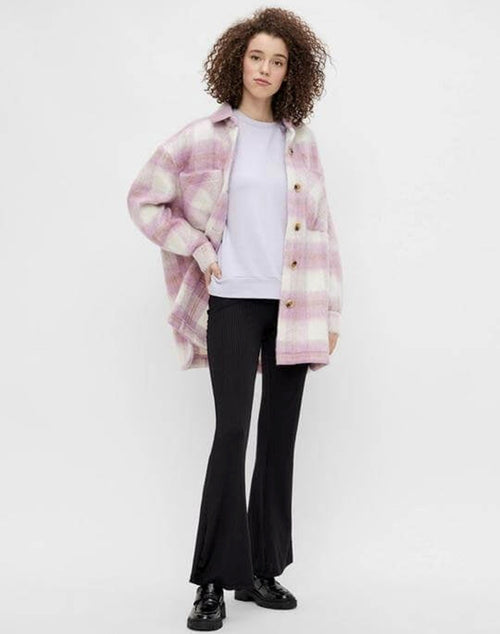 Oversized checked shacket - Pink - PIECES - Pink