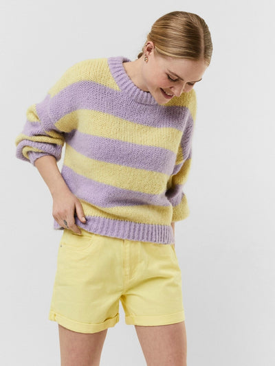 Striped O-neck Knit Jumper - Purple / Yellow - Vero Moda - Purple
