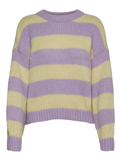 Striped O-neck Knit Jumper - Purple / Yellow - Vero Moda - Purple 2