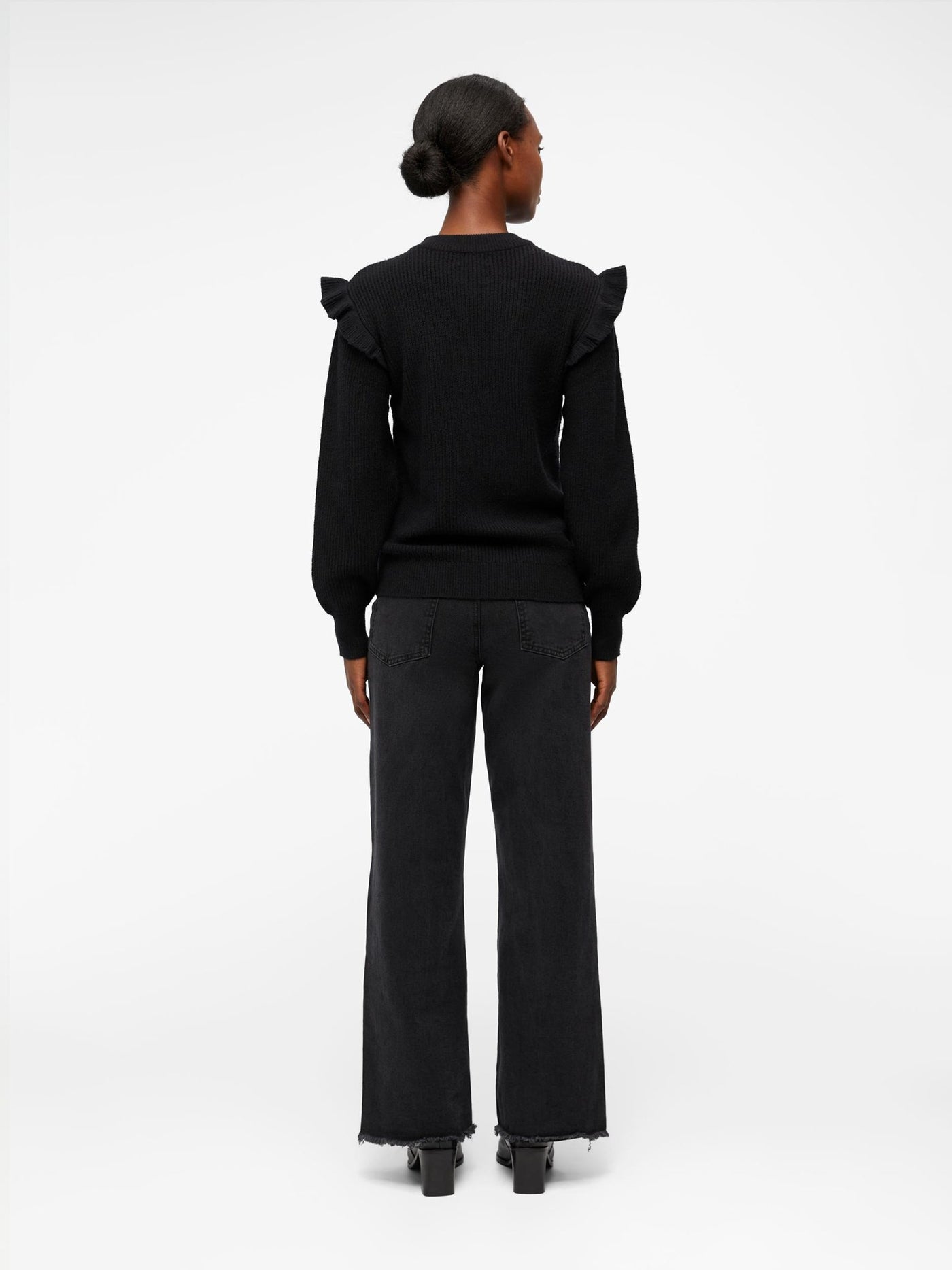 Malena Ruffle Pullover Knit - Black - Object - Black 4