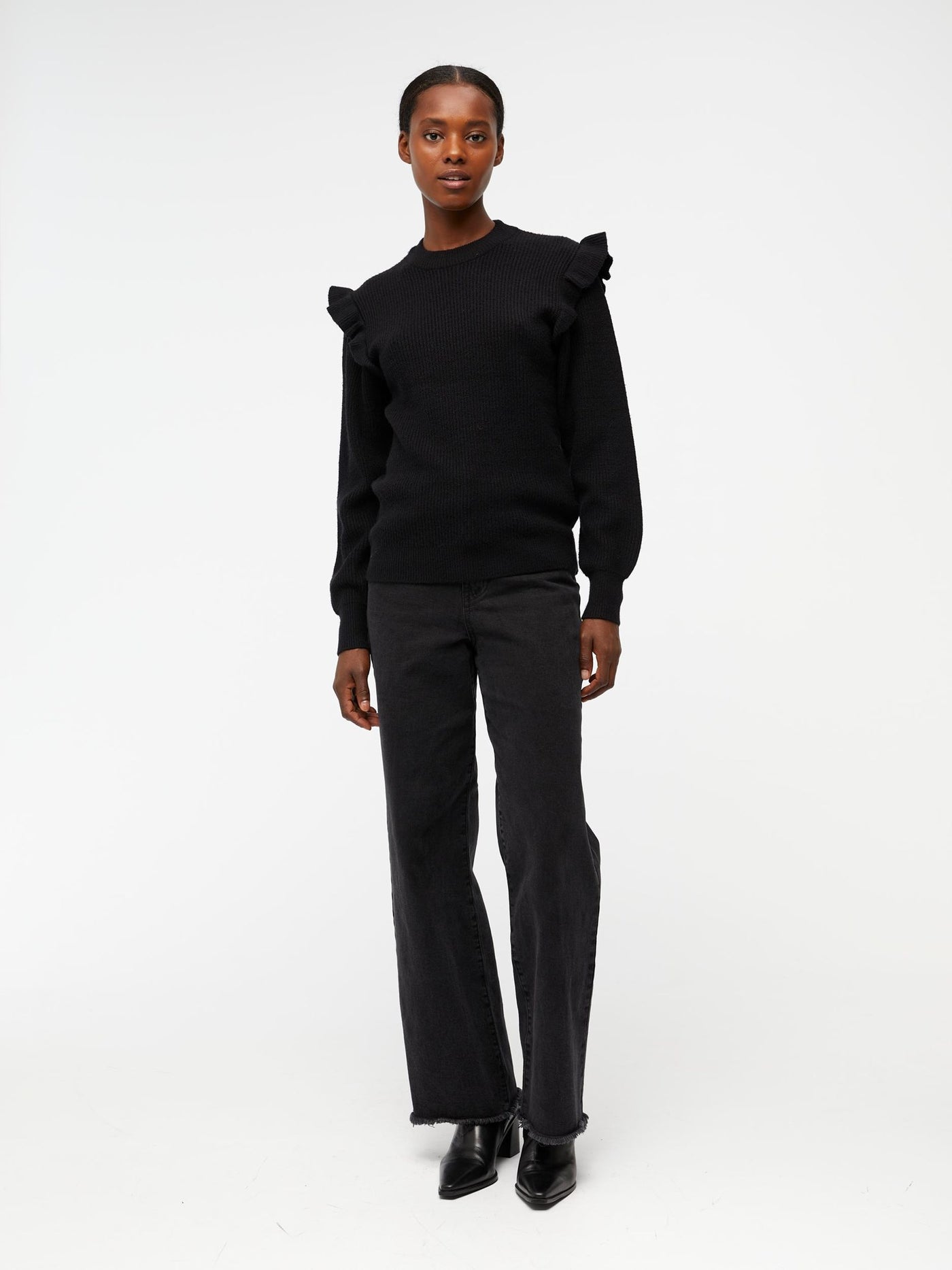 Malena Ruffle Pullover Knit - Black - Object - Black 3
