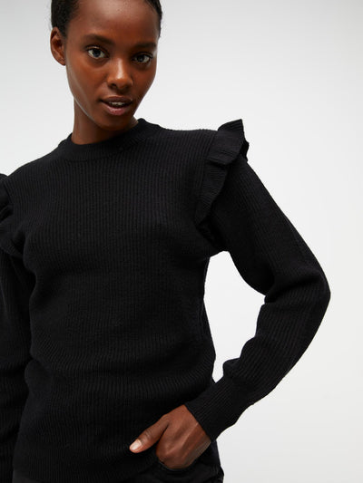 Malena Ruffle Pullover Knit - Black - Object - Black 2