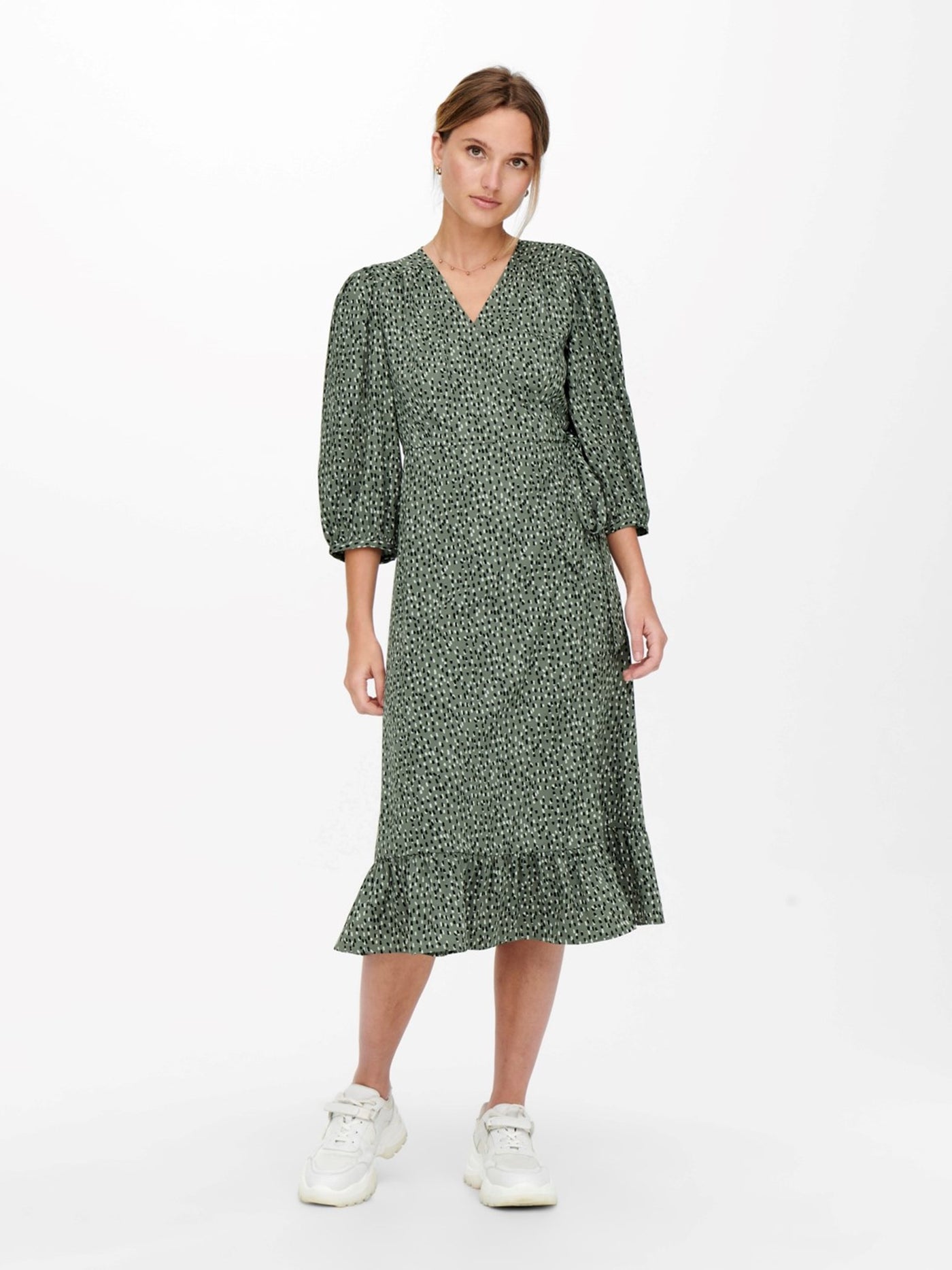 Olivia 3/4 Wrap Midi Dress - Balsam Green - ONLY - Green