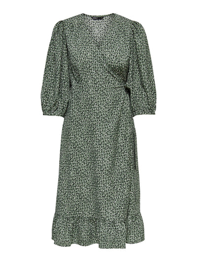 Olivia 3/4 Wrap Midi Dress - Balsam Green - ONLY - Green 7