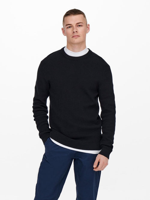 Phil Knit Pullover - Dark Navy - Only & Sons - Blue