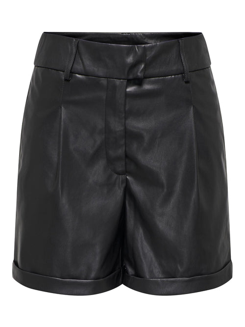 Emy Faux Leather Shorts - Black - ONLY - Black