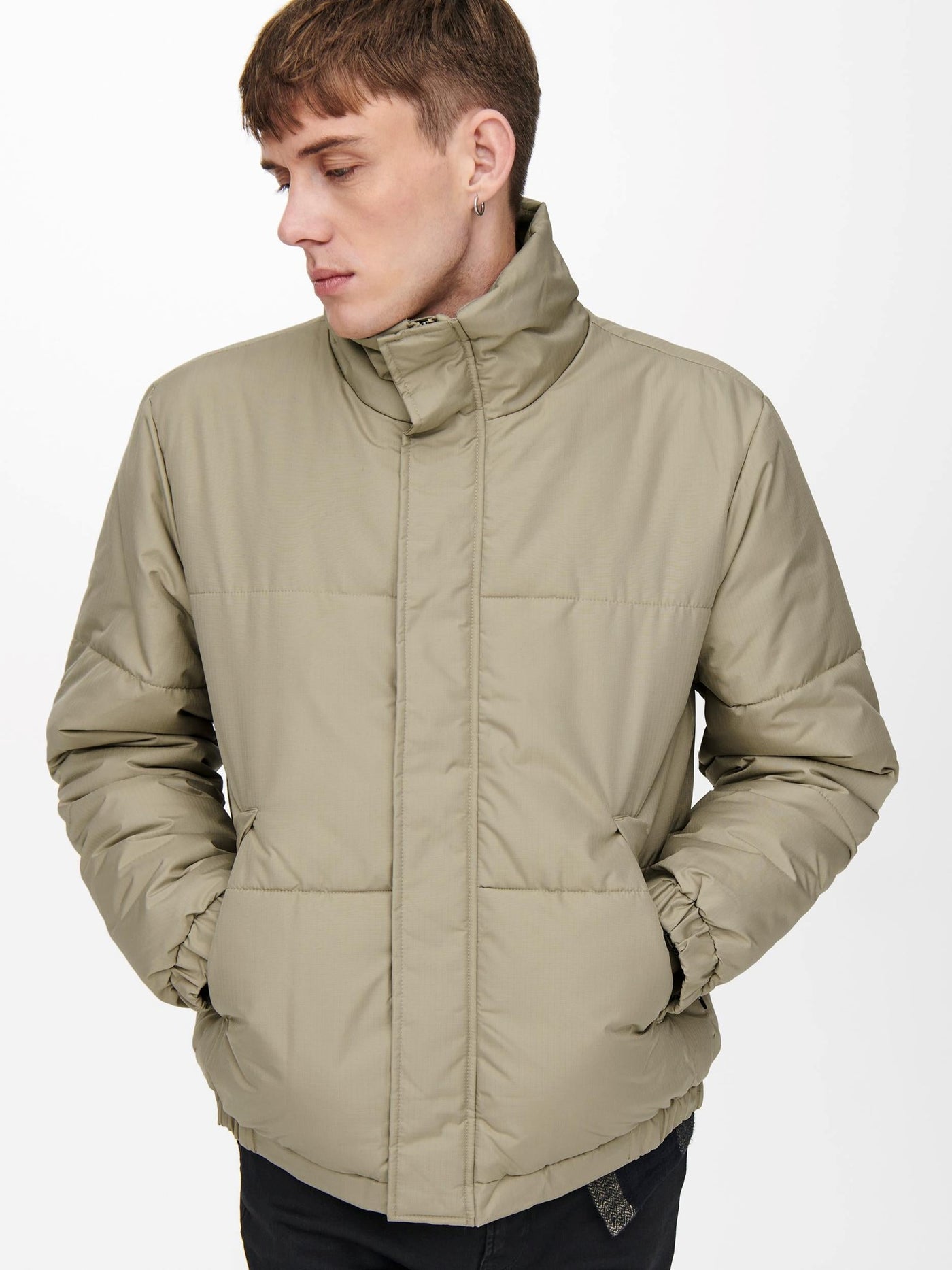Orion Quilted Jacket - Chinchilla - Only & Sons - Khaki 2
