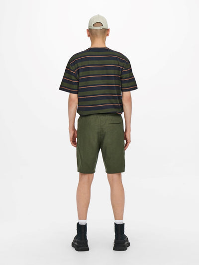 Linus Linen Shorts - Olive Night - Only & Sons - Green 4