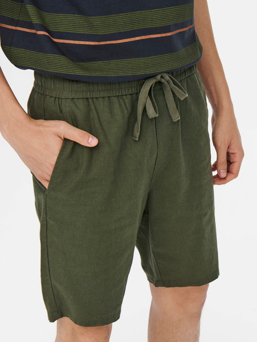 Linus Linen Shorts - Olive Night - Only & Sons - Green