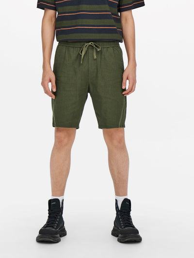 Linus Linen Shorts - Olive Night - Only & Sons - Green