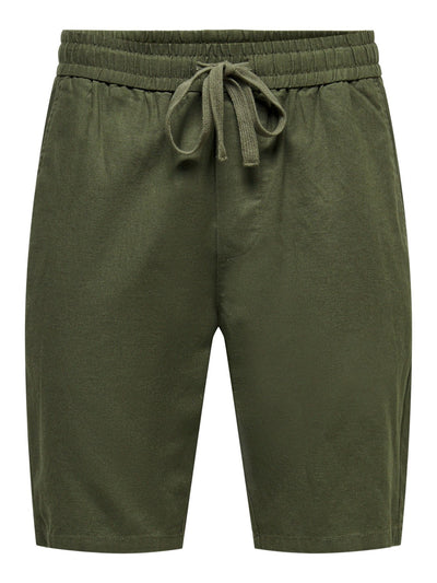 Linus Linen Shorts - Olive Night - Only & Sons - Green 5