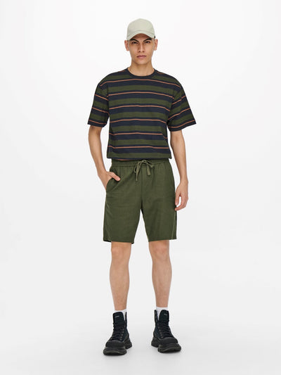 Linus Linen Shorts - Olive Night - Only & Sons - Green 3