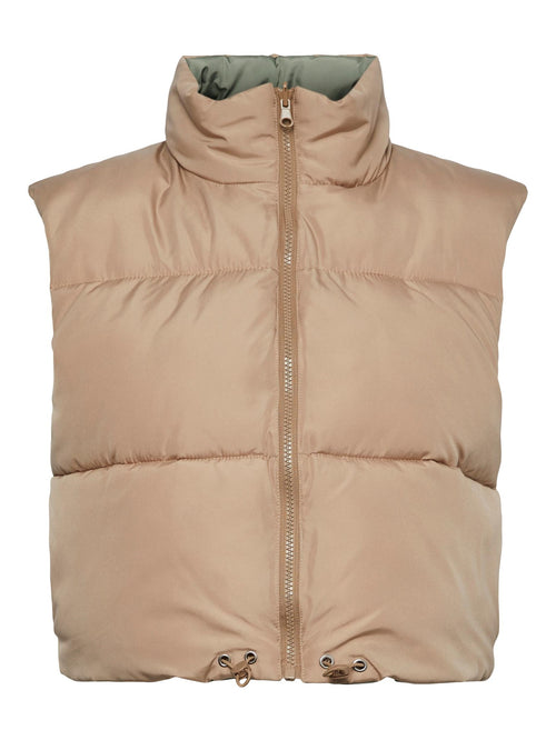 Nadia Short Puffer Vest - Silver Mink - PIECES - Brown