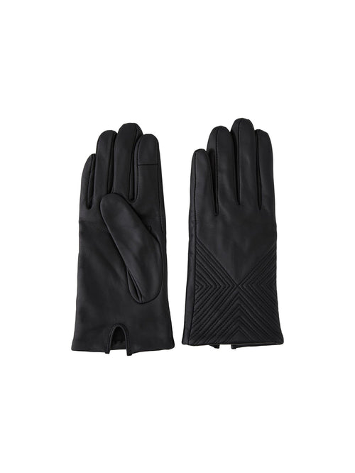 Navia Leather Gloves - Black - PIECES - Black