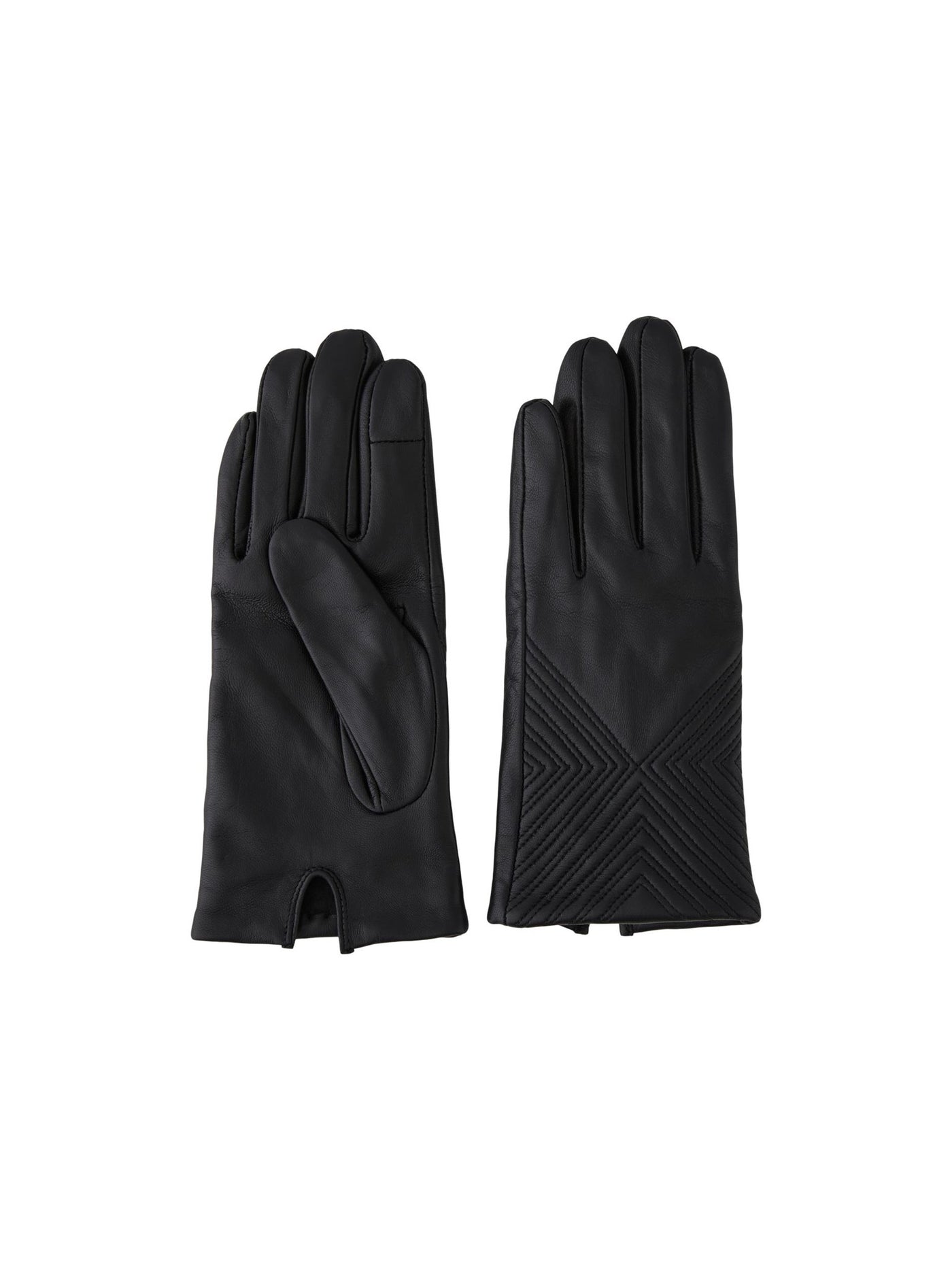 Navia Leather Gloves - Black - PIECES - Black