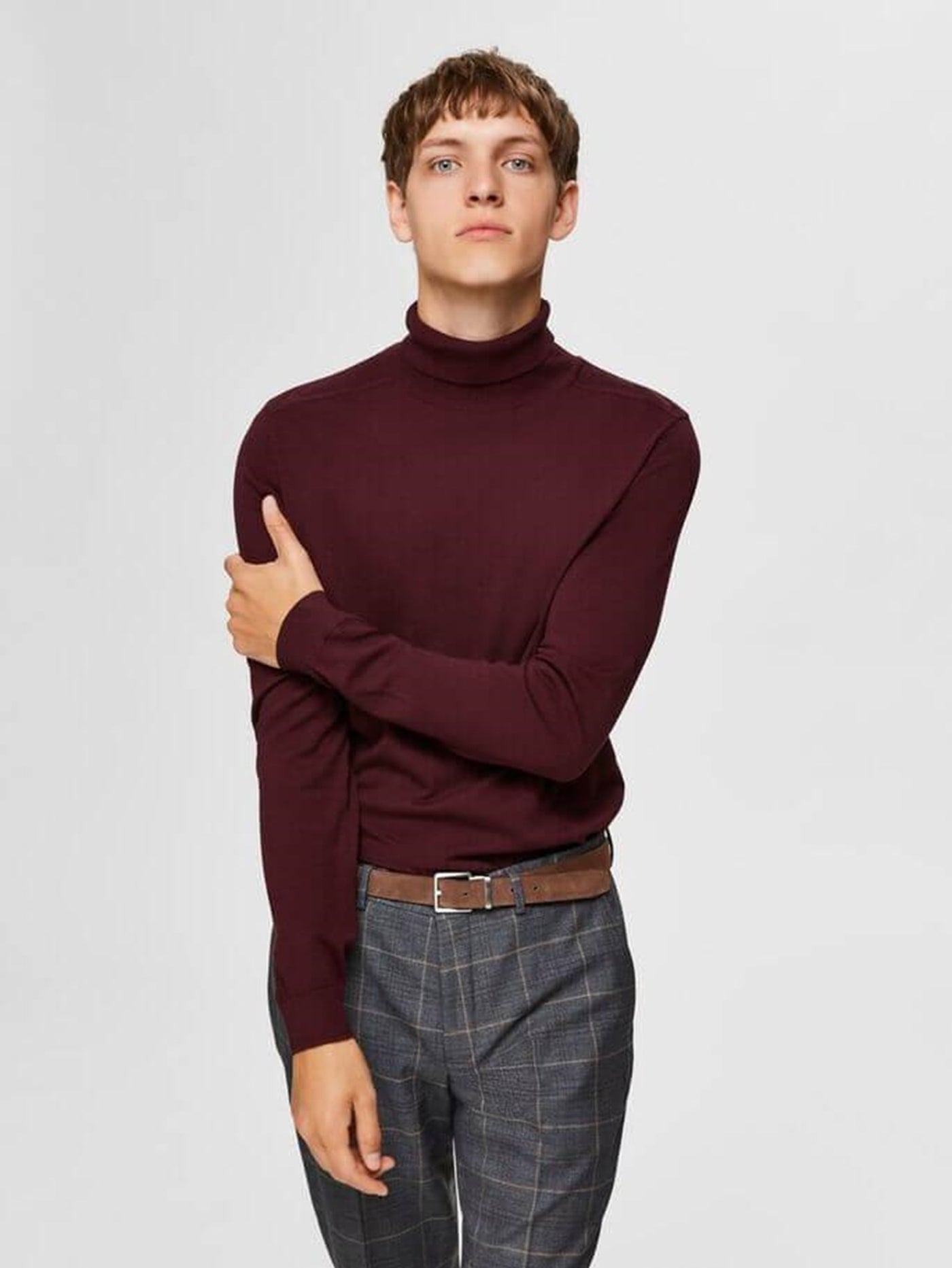 Pima cotton rollneck jumper - Burgundy red - Selected Homme - Red