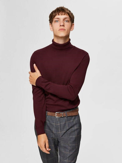 Pima cotton rollneck jumper - Burgundy red - Selected Homme - Red