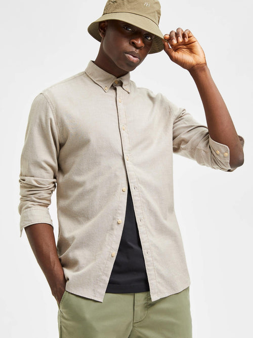 Slim Flannel Shirt - Ermine Melange - Selected Homme - White