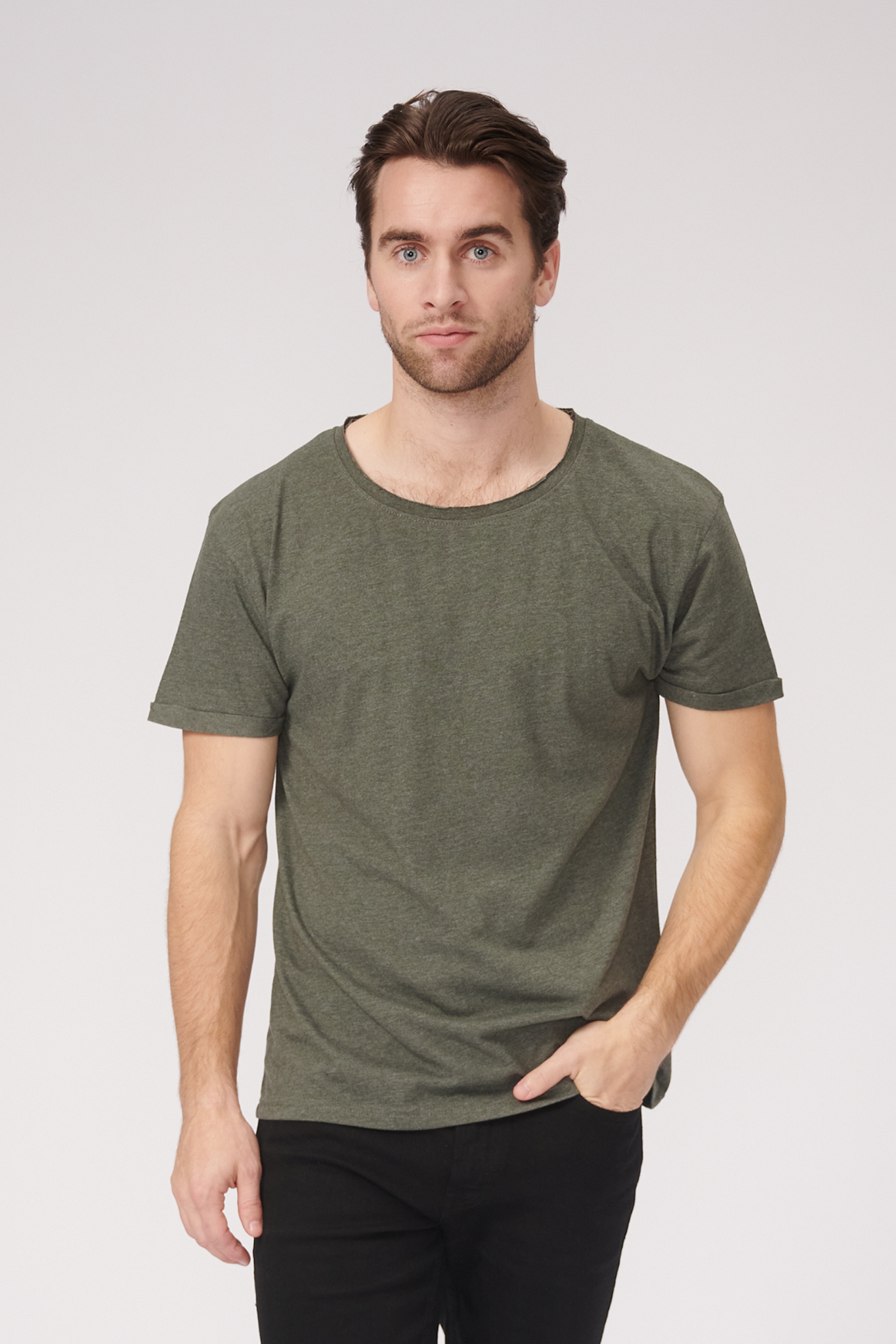 Raw Neck T-shirt - Mottled Green - TeeShoppen - Green