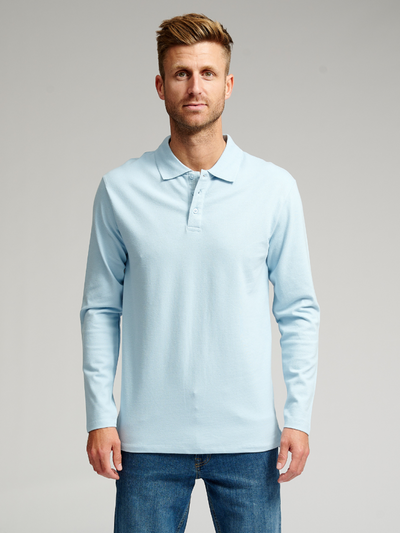Muscle Long Sleeve Polo Shirt - Light blue - TeeShoppen - Blue