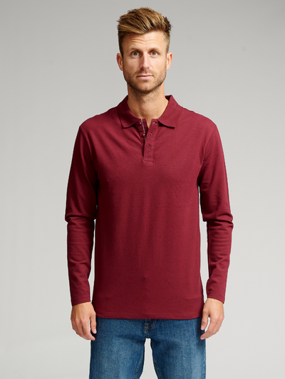 Muscle Long Sleeve Polo Shirt - Burgundy - TeeShoppen - Red